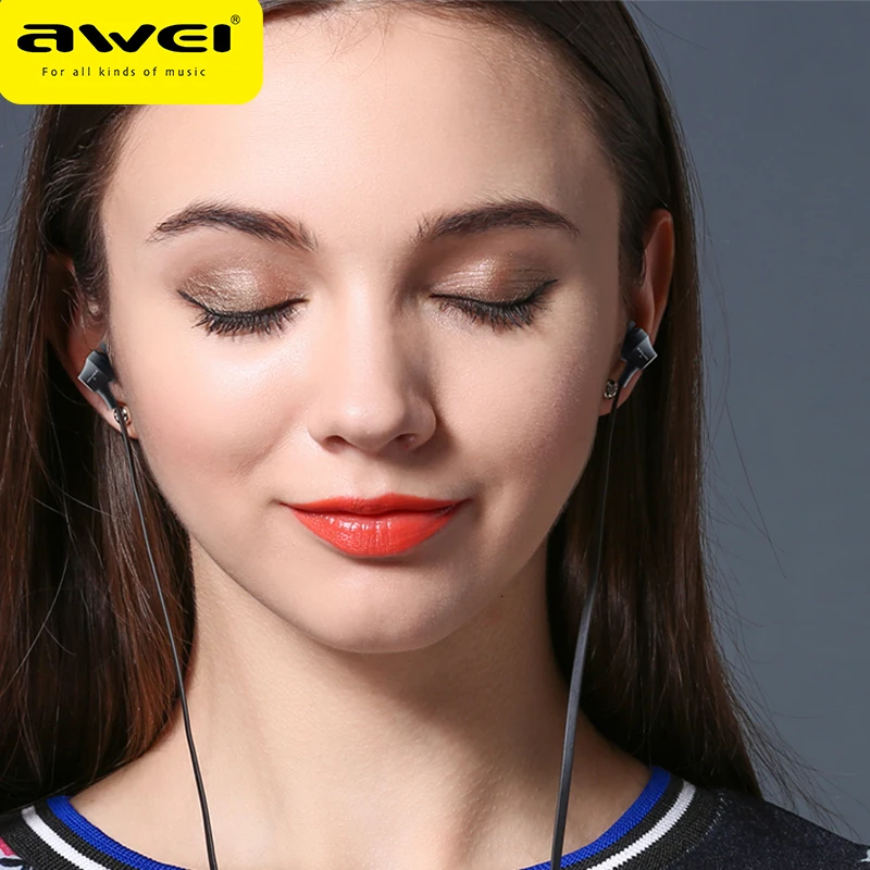 Awei 3.5mm Wired Earphones In-ear Headset Gamer Volume Control With Built-in Microphone Universal Earbuds For phone