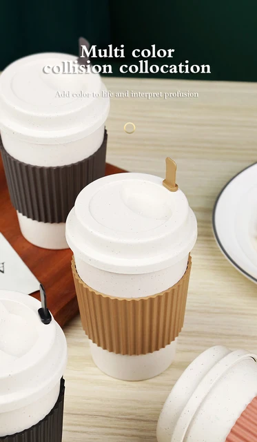 450ML Coffee Cups with Lids Wheat Straw Reusable Portable Coffee