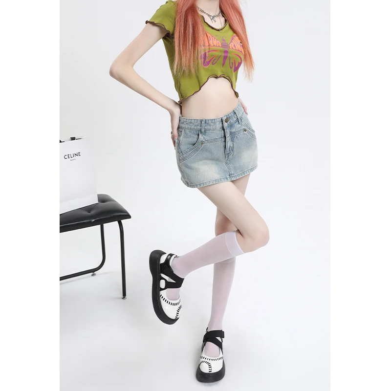 

Women Harajuku Vintage Y2k 90s Casual Streetwear Mini Skirts 2023 Summer Hight Waist Sexy Clubwear Slim Fit Denim Shorts Skirt