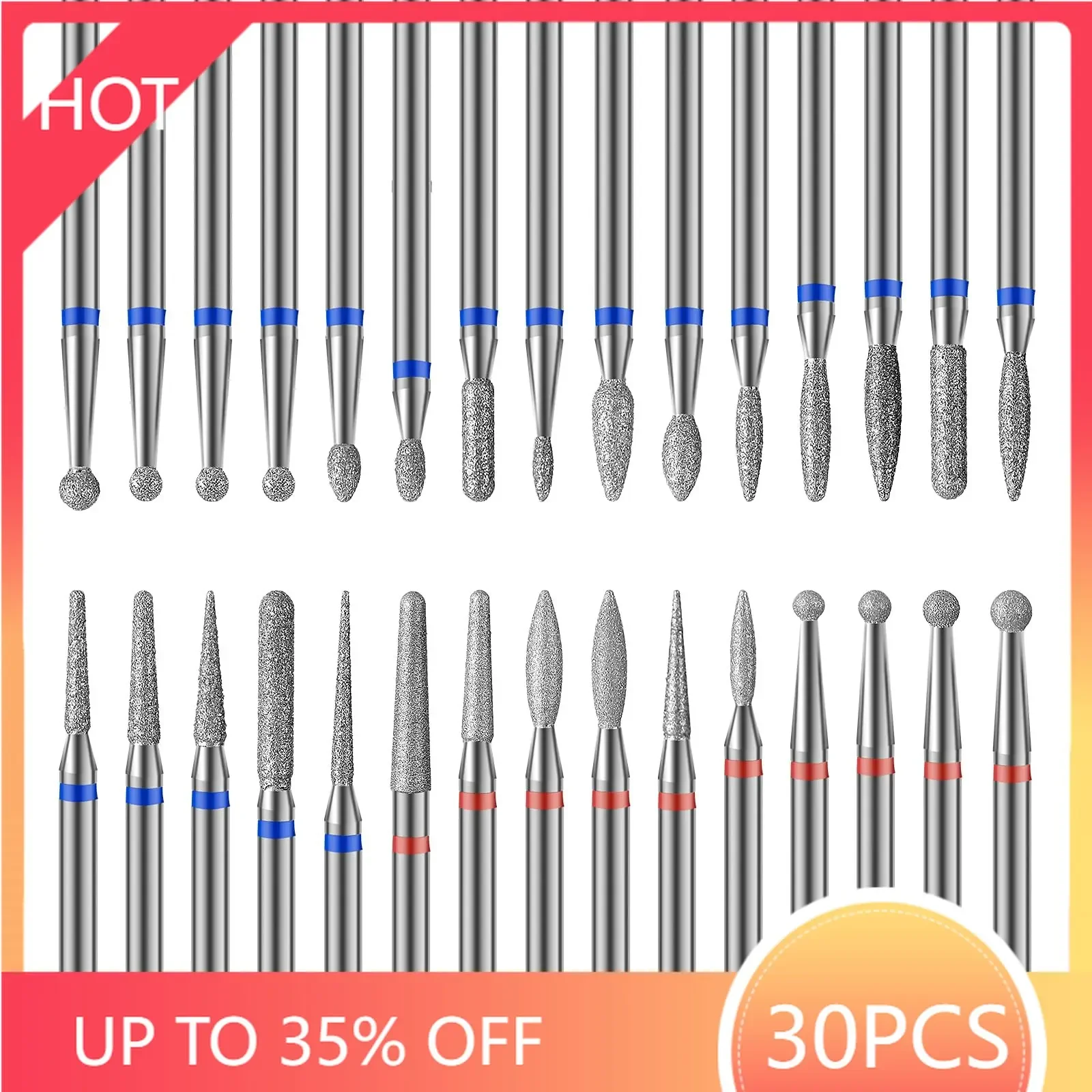 

30pcs Nail Drill Bits Set 3/32" Diamond Polishing Grinding Head for Manicure Pedicure Electric Nail File Accessories