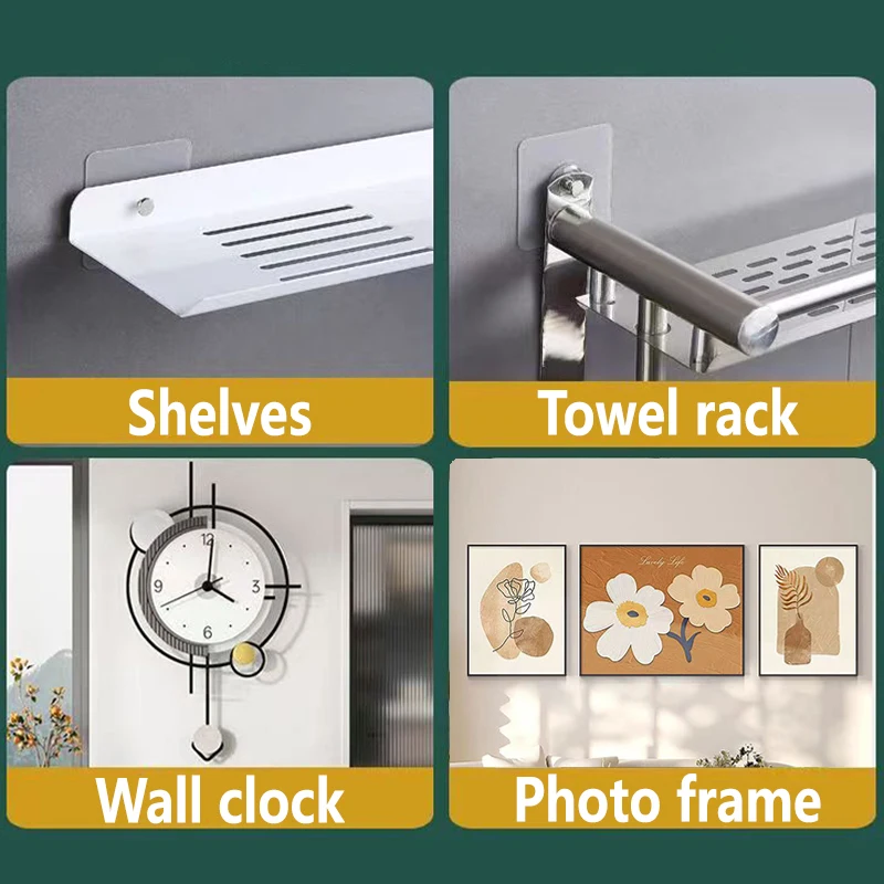 Self-adhesive hook Strong Adhesive Hooks Picture Frame Holder Poster Photo Clock No Drilling Waterproof Kitchen Bathroom Hanger Screw
