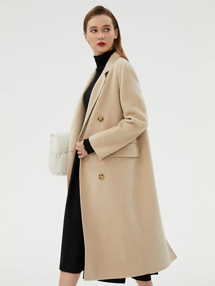2023 Autumn and Winter New Women's Coat 10% Pure Cashmere Double-Sided Nizi Wool Overcoat Simple Fashion Double-Breasted Top
