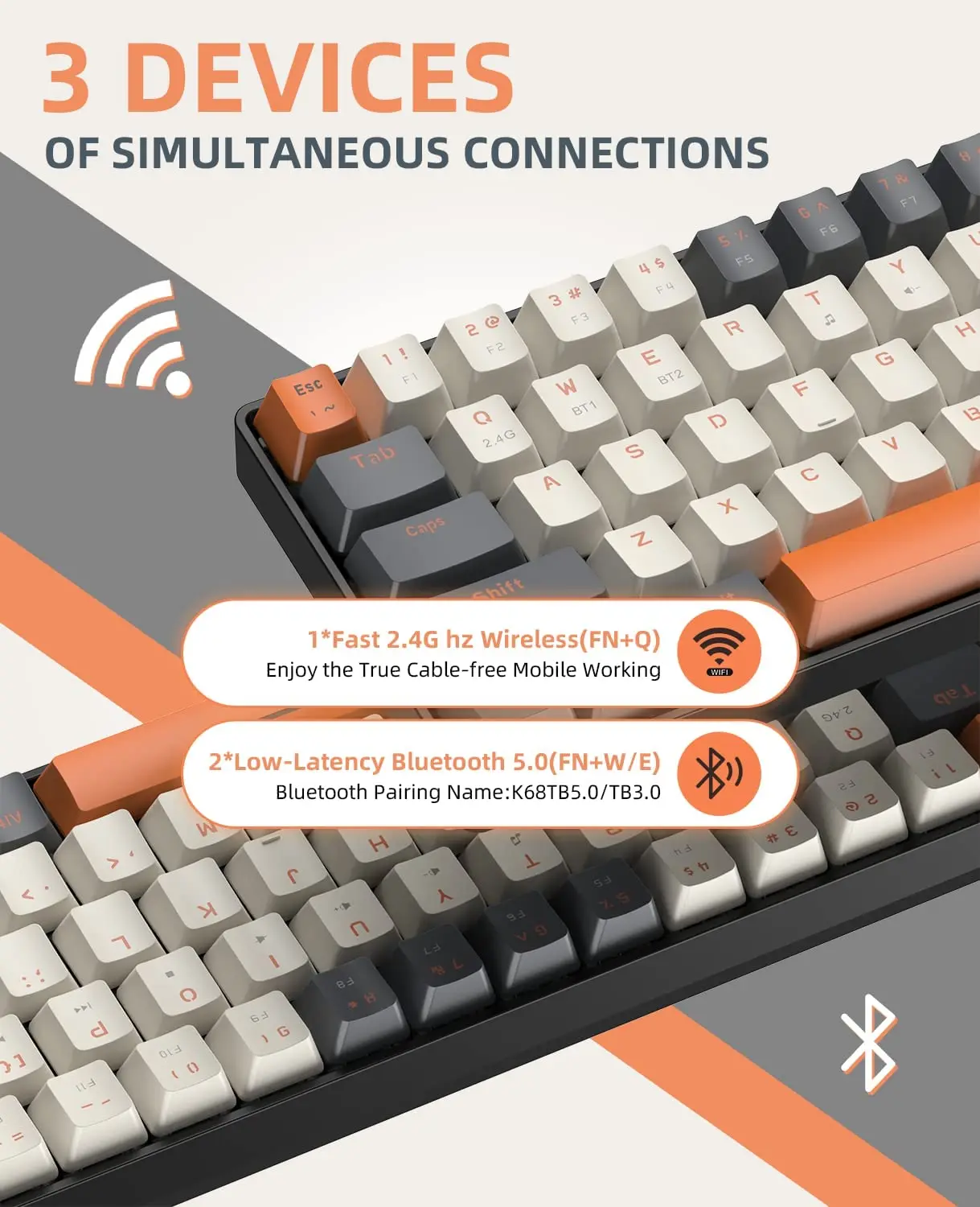 60% drahtlose mechanische Tastatur Bluetooth Dual-Modus Hot-Swap-Mini 68-Schlüssel roter Schalter für PC ps4 Xbox iPhone iPad