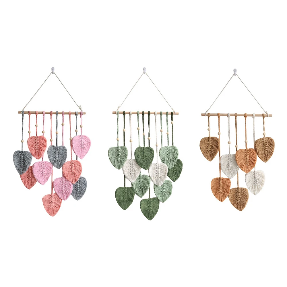 Leaves Tassels Hand-woven Macrame Wall Hanging Ornament Bohemian Craft Decoration Leaf Tapestry For Home Living Room Decors