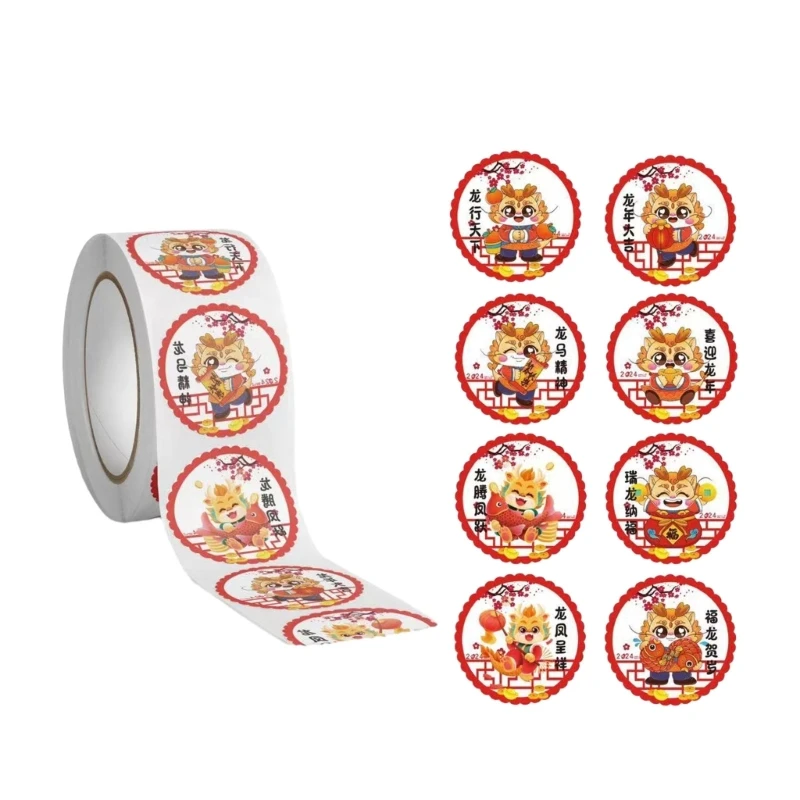 500Pcs/roll New Year Stickers Festive Self Adhesive Labels Traditional Chinese Ornament for DIY Gifts and Decorations 87HA