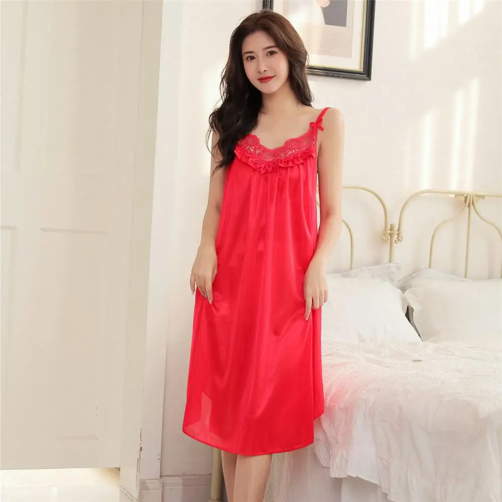 

Sweet Lace Stitching Sling Nightgown Women Bow Pajama Dress Nightgown Women Sleeping Dresses Sexy Night Dress pyjama pour femme