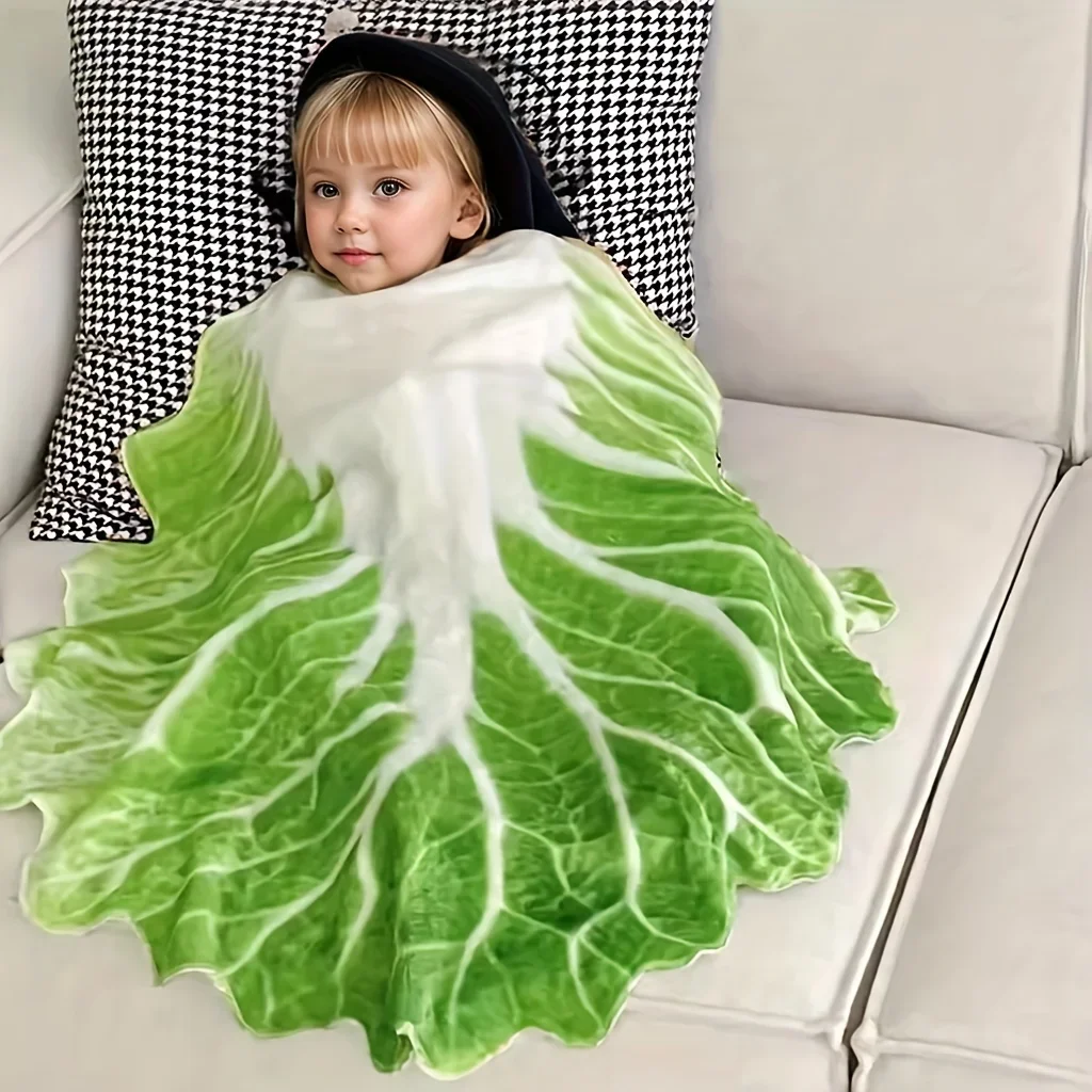 Baby Simulation Cabbage Wrapped Blanket Super Soft and Skin Friendly Flannel Nap Blanket Air Conditioning Cover Office Blanket 4