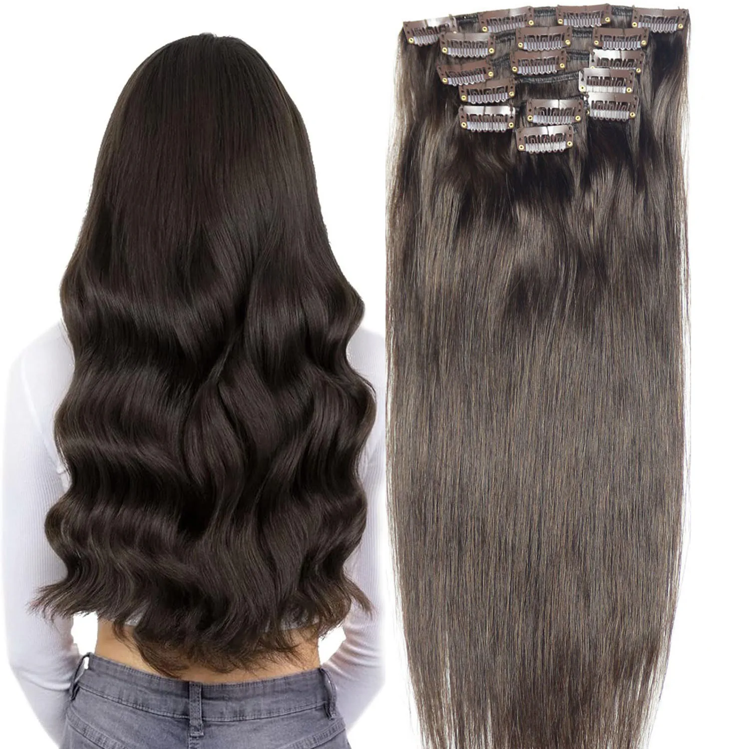 

Chocola Full Head 16"-20" Brazilian Remy Hair 7pcs Set 80g Clip In Human Hair Extensions Natural Straight