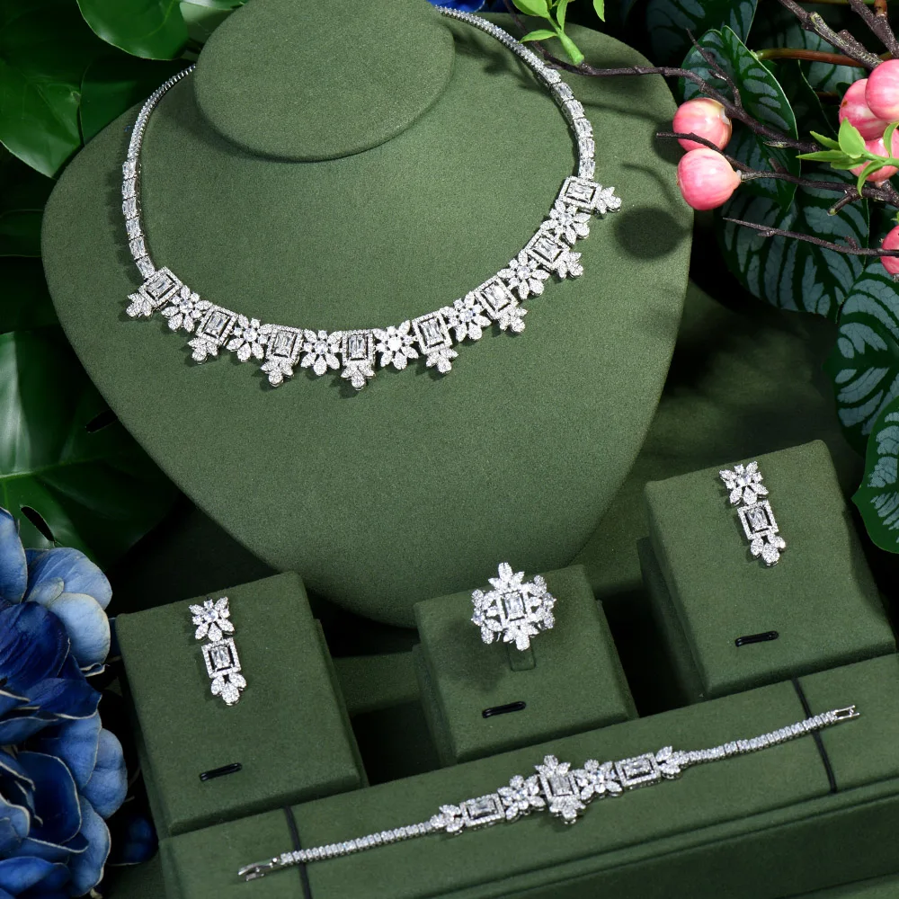 

4pcs Luxury Shiny Cubic Zirconia Dubai Nigerian Bridal Weddigng Prom Jewelry Set for Brides Dress Accessories N-142