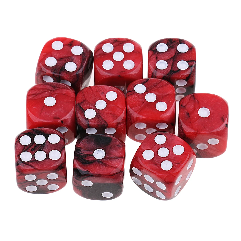 Pack of 10 D6 Dice Set 16mm for RPG Rounded Acrylic-Choice of 6 ColorS