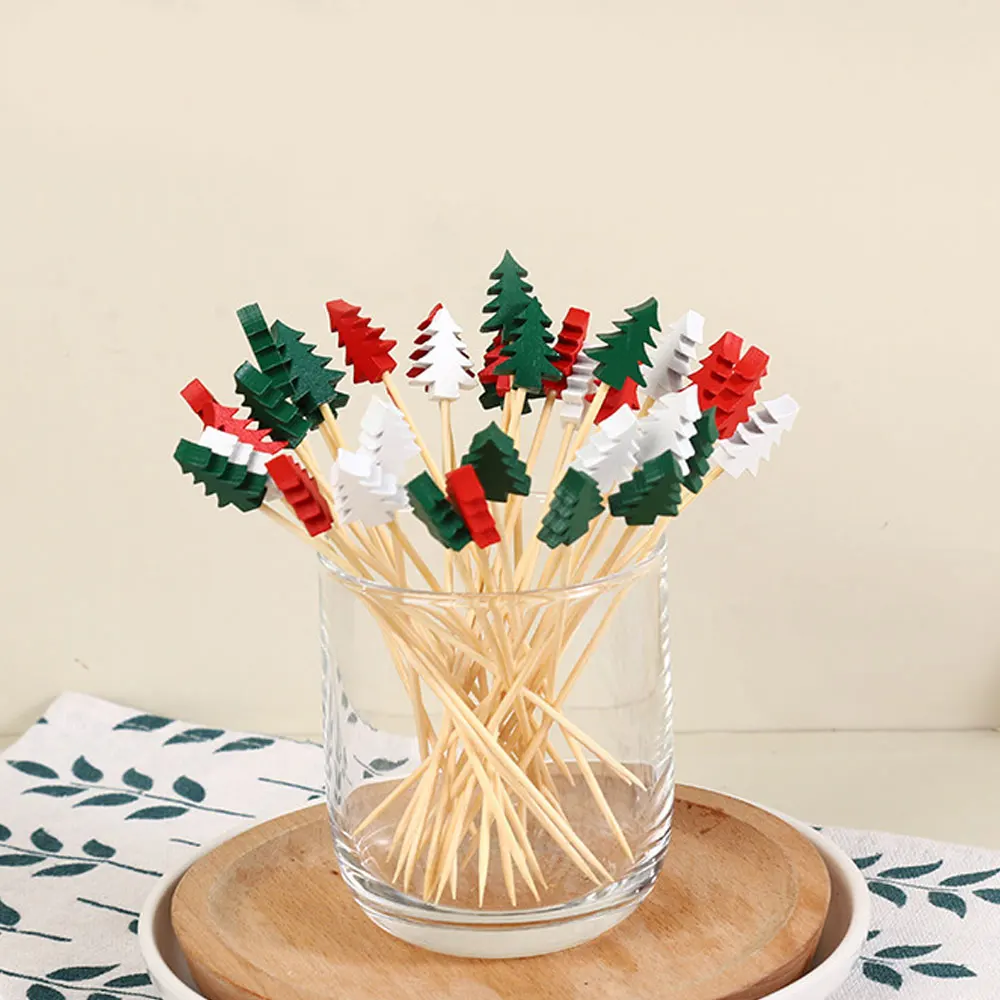 

100pcs Disposable Fruit Picks Christmas Dessert Cake Fork Muffin Sticks Cocktail Toothpicks Christmas Tree Decorations