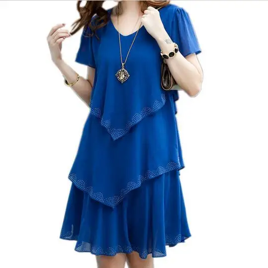 

Летнее женское шифоновое платье с каскадными оборками и бриллиантами, вечерние платья с коротким рукавом, размера плюс S-5XL