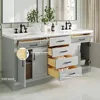 Double Bathroom Vanity 73" Grey, 1.5" Edge Pure White Quartz Countertop & Splash, Sinks, 4 Soft Closing Doors, 6 Full Extension 3