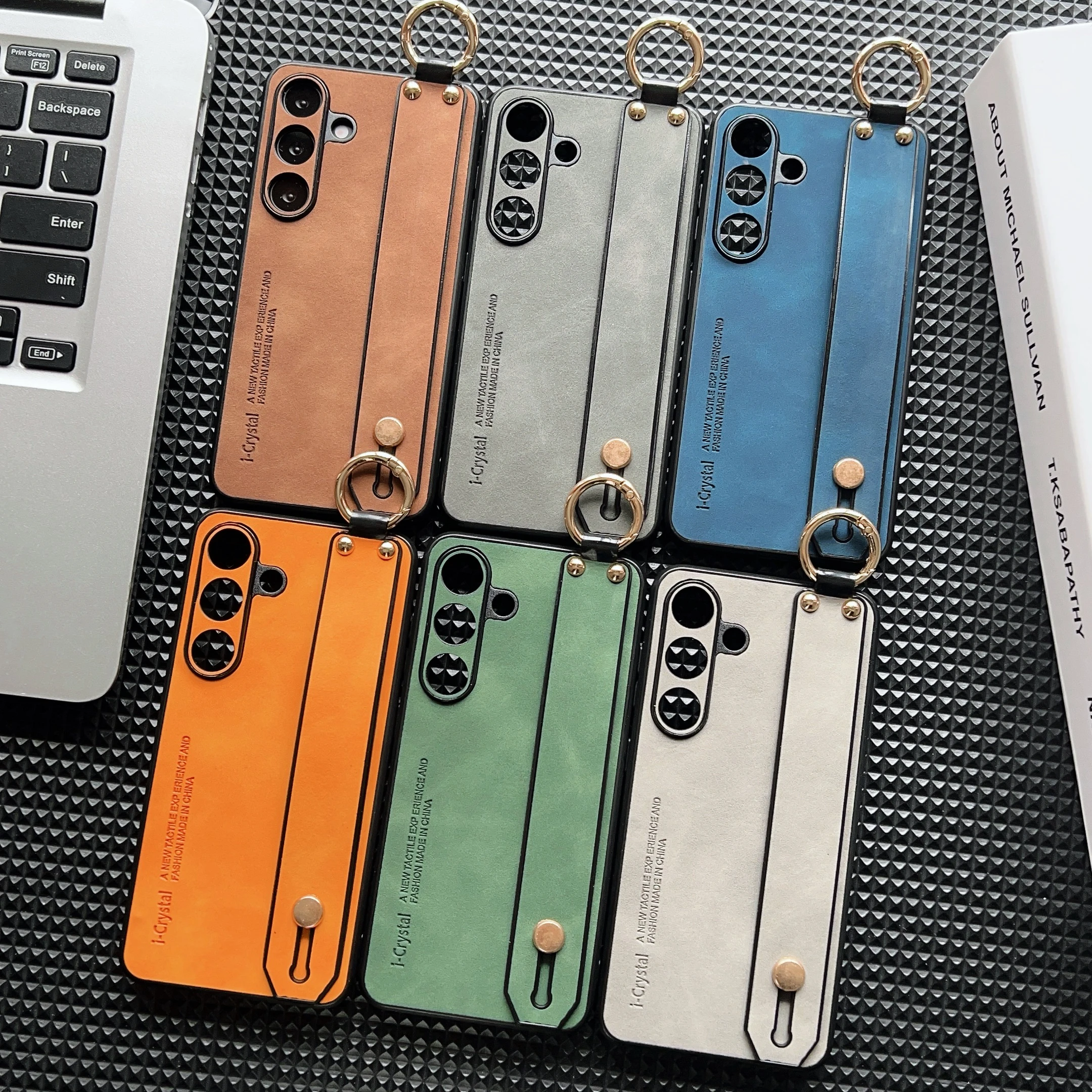Luxury Sheepskin Leather Wrist Strap Phone Case - Shockproof Matte Hard Cover