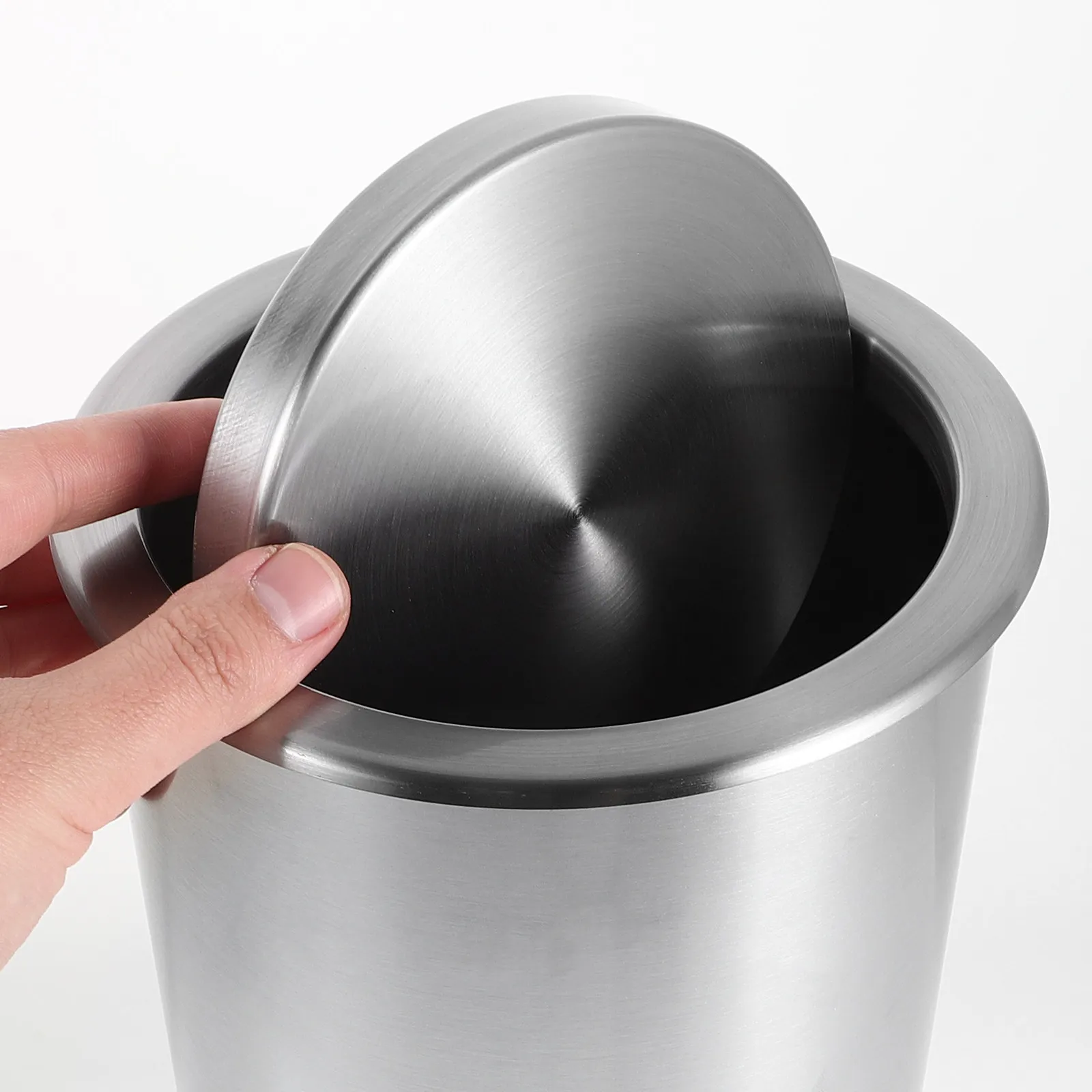 빌트인 싱크대 쓰레기통 스테인리스 스틸 원형 5.5L 스윙 뚜껑 내장형 주방 캐비닛 쓰레기통 매립형 쓰레기통