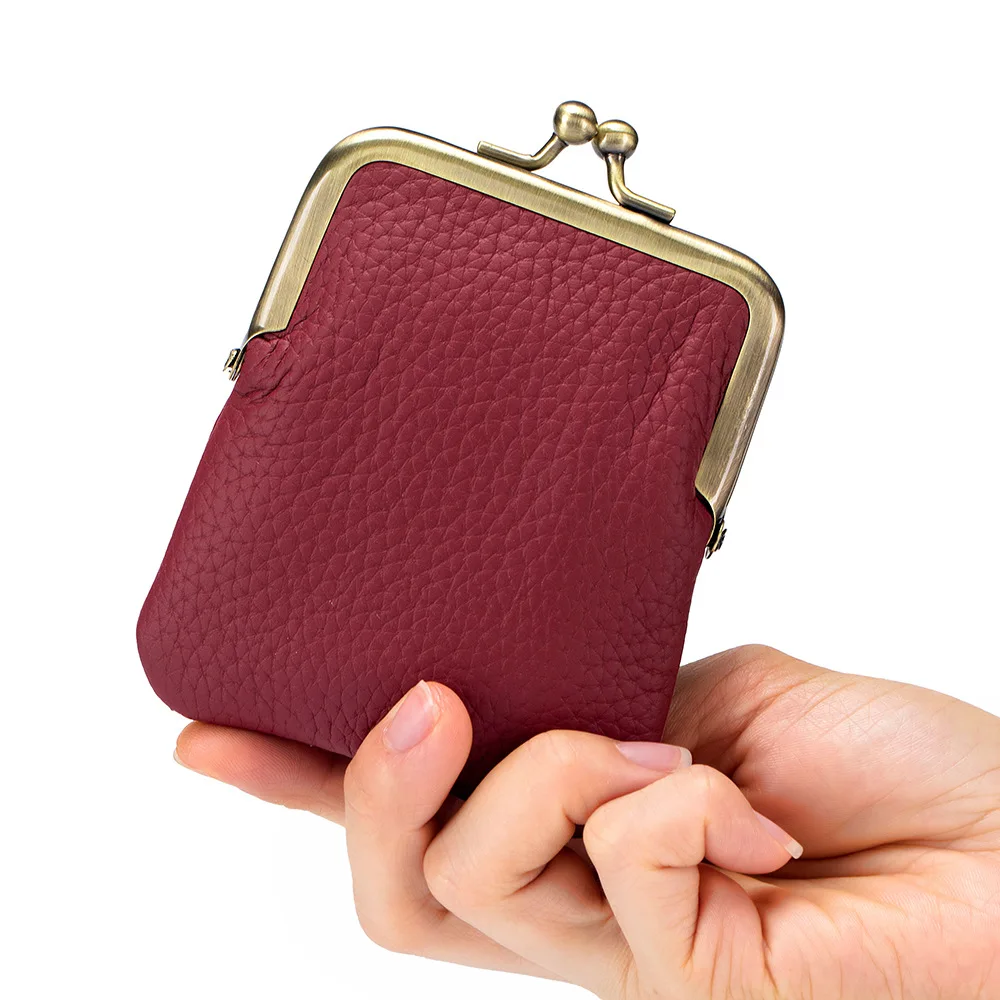 Genuine Leather Mini Lipstick Bag Cowhide Card Holder Storage Coin Purse  Clip Clutch Wallet Earphone Case For Women Female Girls