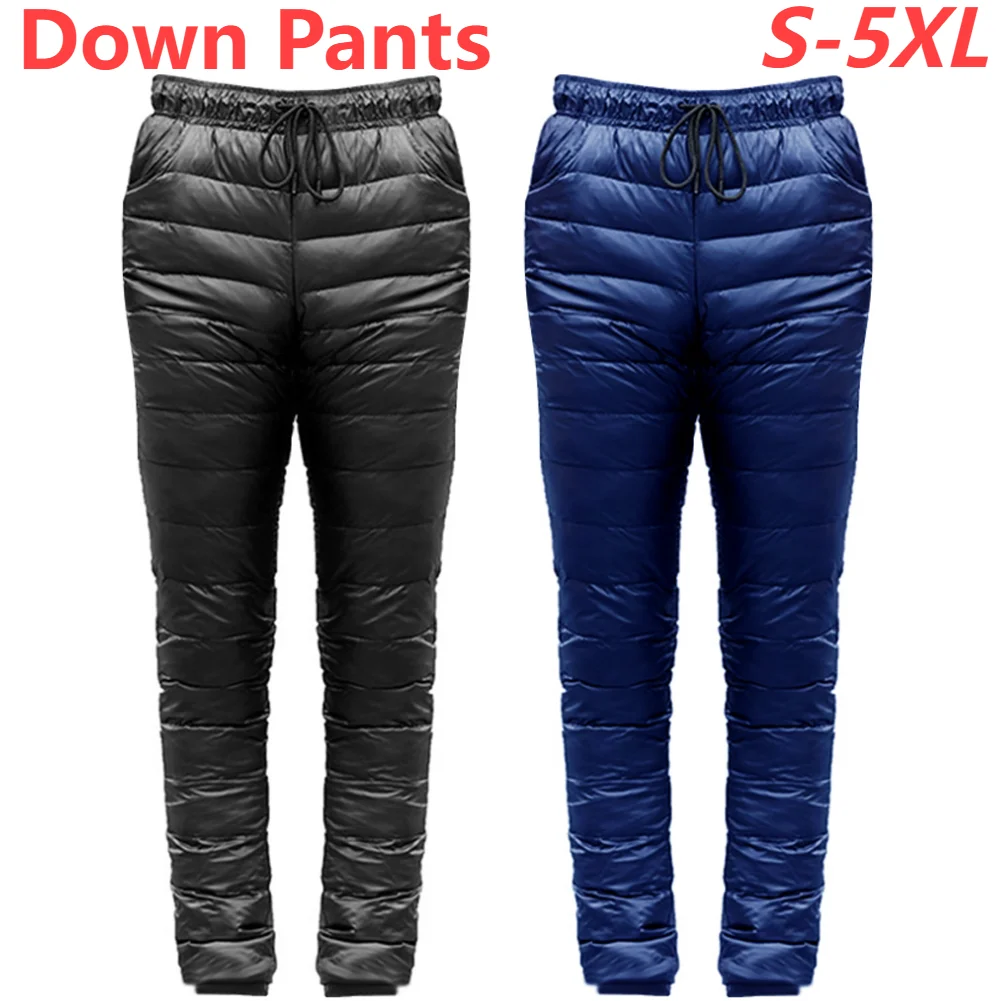 Hiking Pants Outdoor Thermal Goose Down Pants Both Side Open Zipper Windproof Waterproof Camping Climbing Men Women Winter Trousers S-5XL