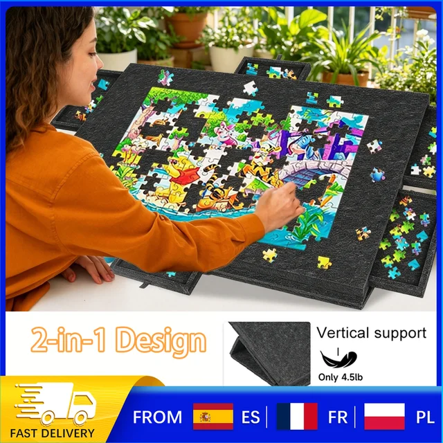 1000Pcs Tilting Felt Puzzle Board,2-in-1 Portable Puzzle Table with 6 Drawers&Cover,Lightweight Jigsaw Organizer for Adults Kids 1