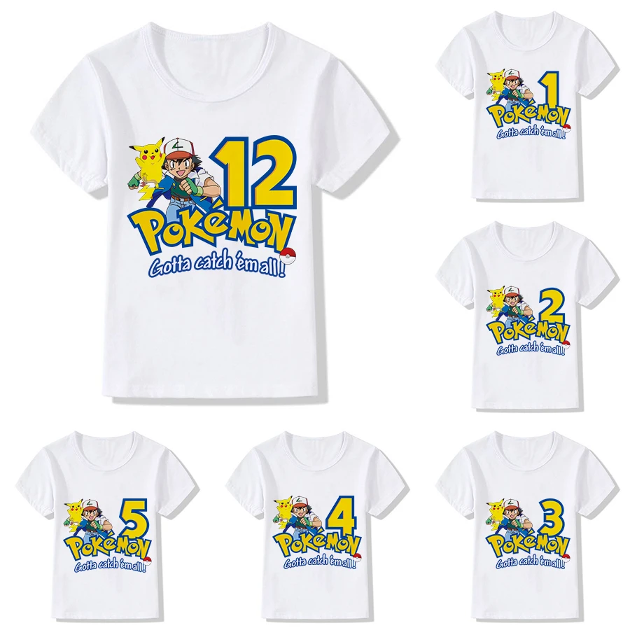 

Pokemon Children's T-shirt Pikachu Birthday Number 1-12 Kawaii T Shirt Anime Cartoons Casual Clothes Tee Shirt Kid Girl Boy Tops