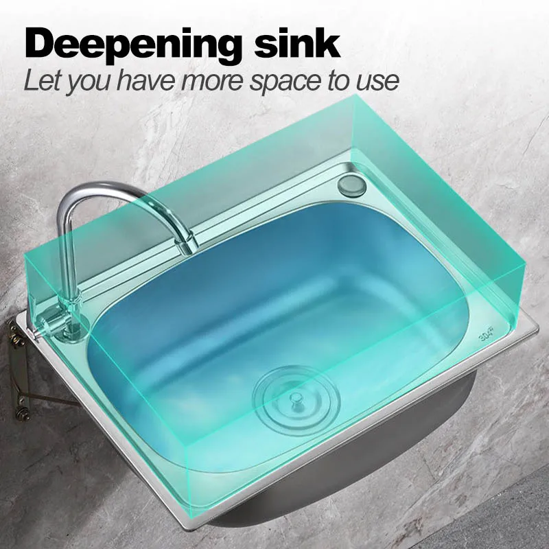 Thickened Single Slot 304 Stainless Steel with Bracket Hanging Wall Sink Balcony Basin Kitchen Wash Basin Wash Basin