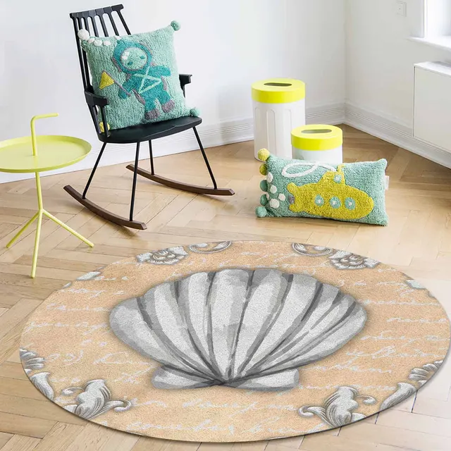 공간에 생명력을 불어넣는 화려한 텍스트 돌 조각 쉘 라운드 러그