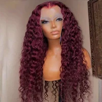 Long Deep Curly Synthetic Wig #118 Red Lace Front Wigs for Black Women Kinky Curly Wig Cosplay High Temperature Party Lace Wigs