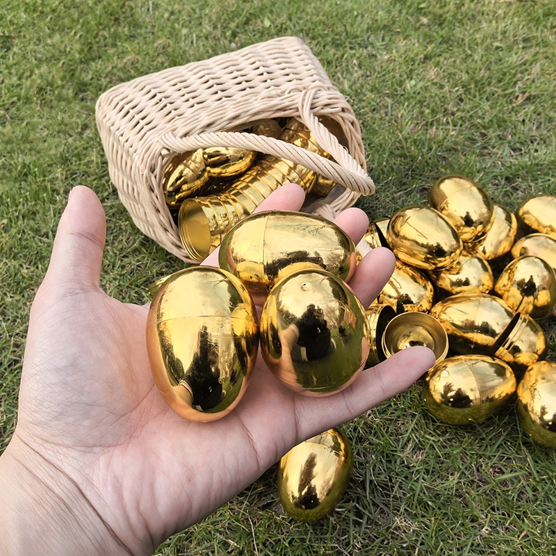 6-24 Stück goldene Ostereier aus Kunststoff, befüllbar, leeres Ei, Spiel, Geschenk, Preiszubehör, Kindergeburtstag, Gastgeschenke, Ostern, Heimdekoration – Detail 3