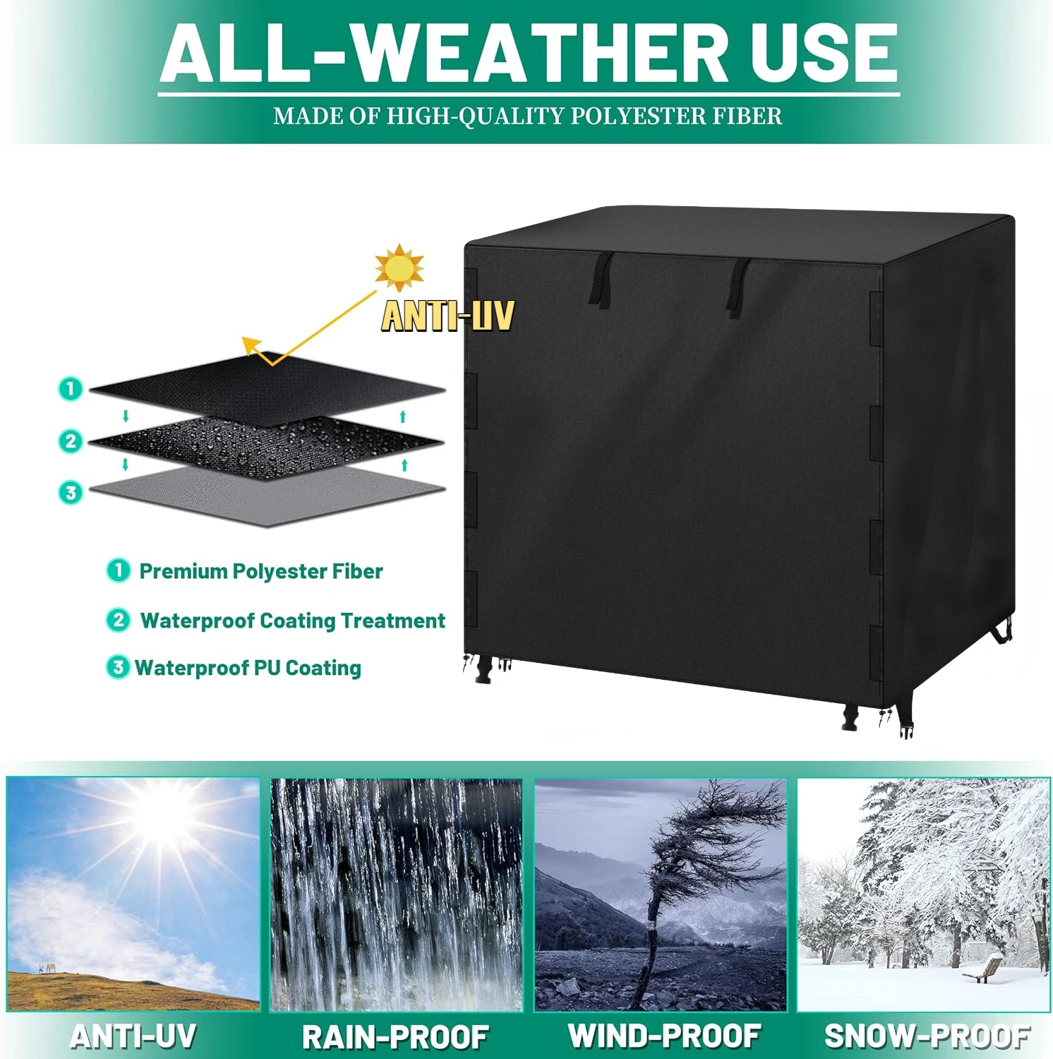 Copertura Per Legna Da Ardere DOCEPERT | Impermeabile Oxford 420D 240x61x124 Cm - Con Cerniera - Foto 6