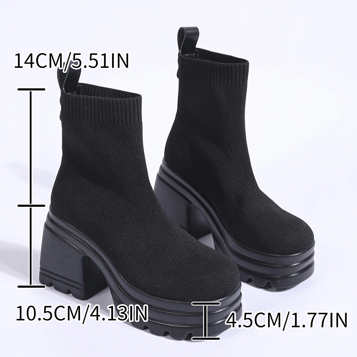 Aphixta Black Cotton Fabric Breathable Ankle Boots Women High Heel Platform Lady Footwear Shoes Elastoc Women Sock Boots
