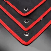 Sac à outils noir à 16 poches avec coutures rouges, organisateur de clé compacte pour mécaniciens et artisans, fermeture éclair sécurisée et multi-poches 4