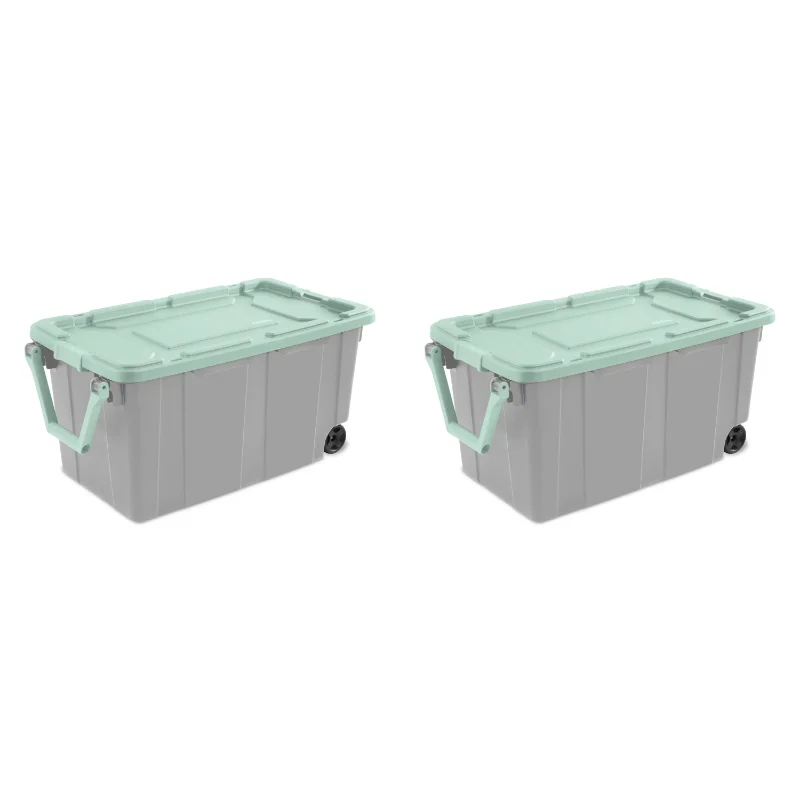 2PCS 40 Gallon Industrial Tote Plastic Storage Bins Wheeled Large Storage  Box Set Storage Organizer