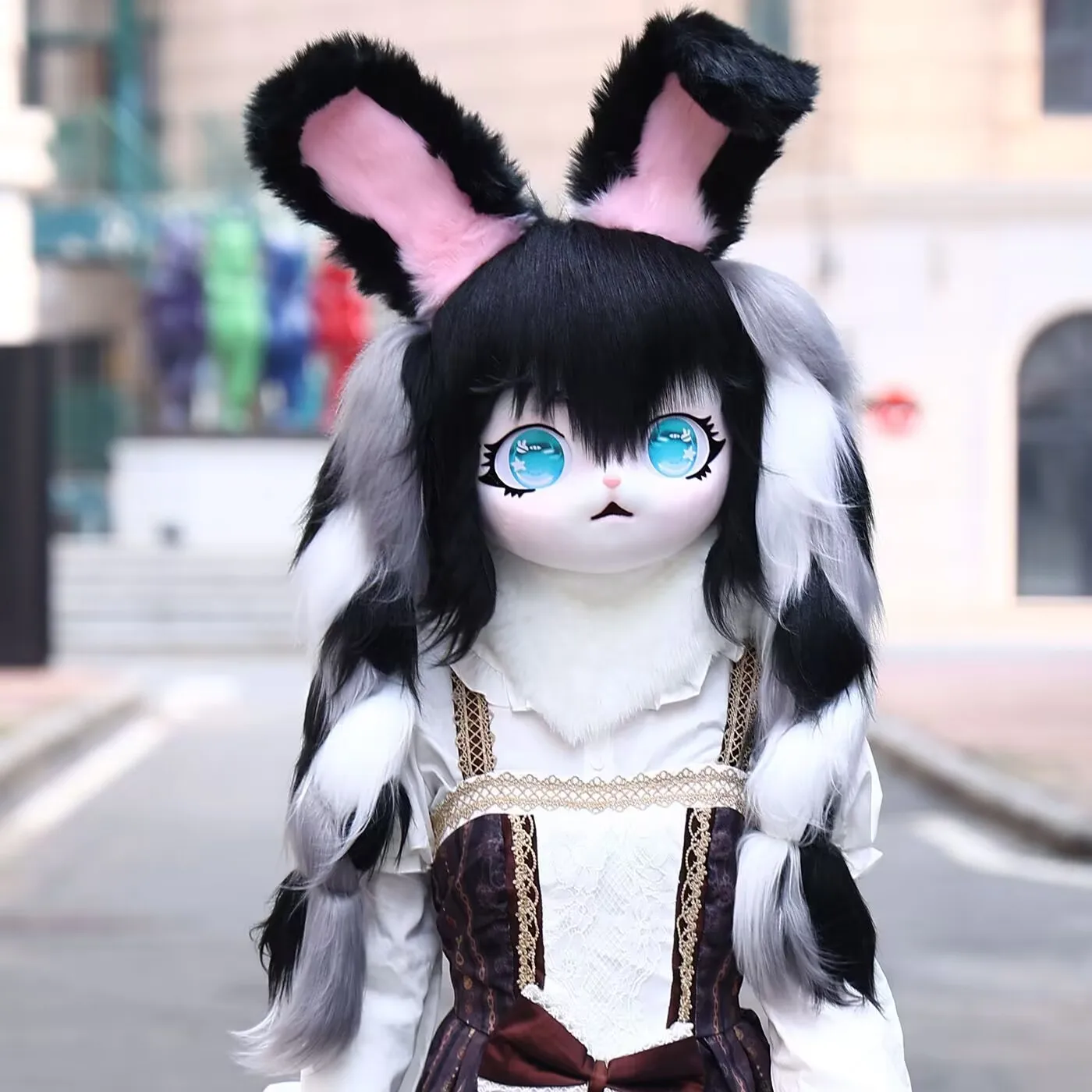 Anime Cosplay Fursuit Furry Head Mask with Long-ears Cute Bunny