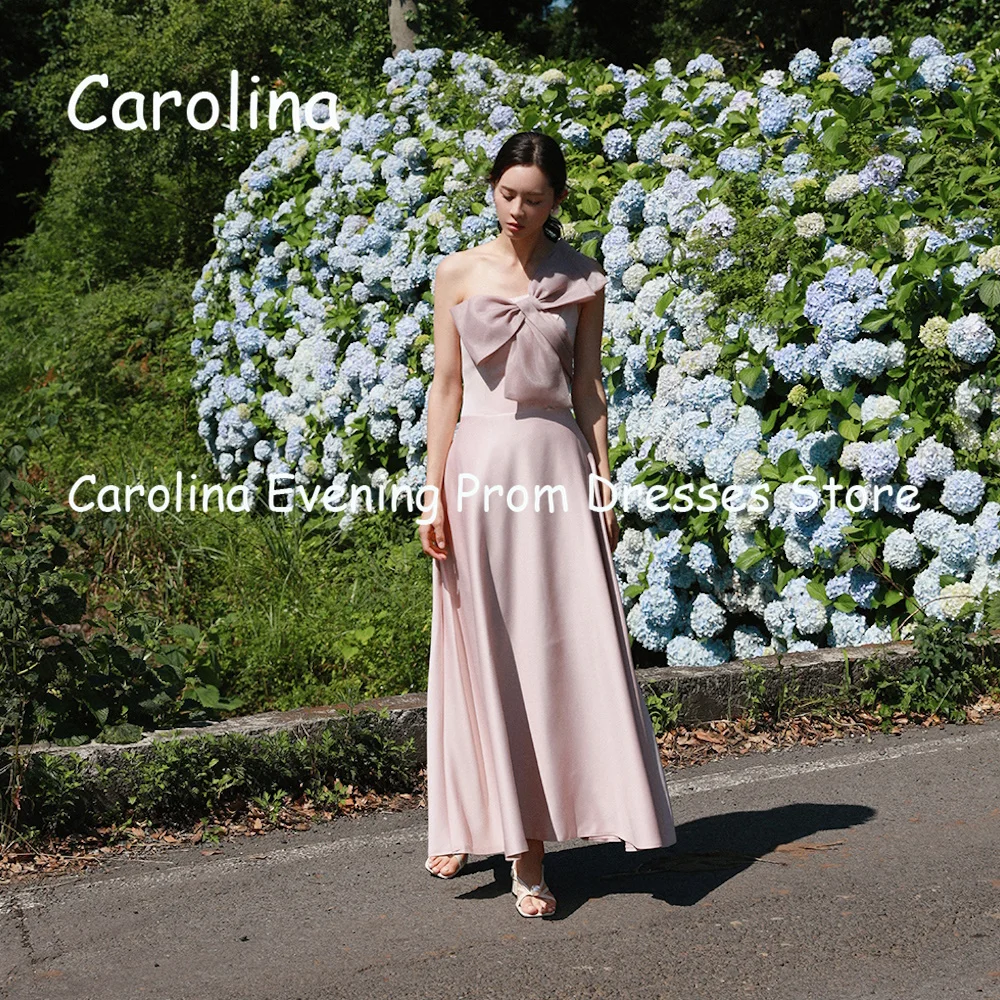 

Carolina Satin A-line One-shoulder Bow Ruffle Prom Gown Ankle Length Korea Evening Formal Elegant Party Dress for Women 2023