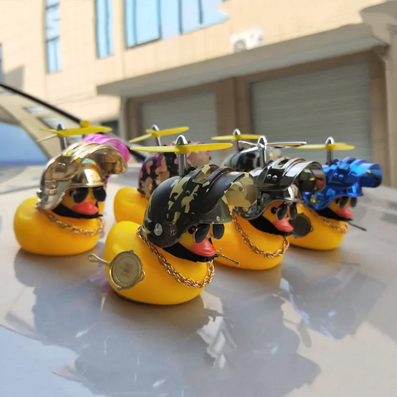 Broken Wind Rubber Duck Car Ornaments Yellow Duck Car Dashboard Decorations Cool Glasses Duck Bicycle Wind Motor Accessories