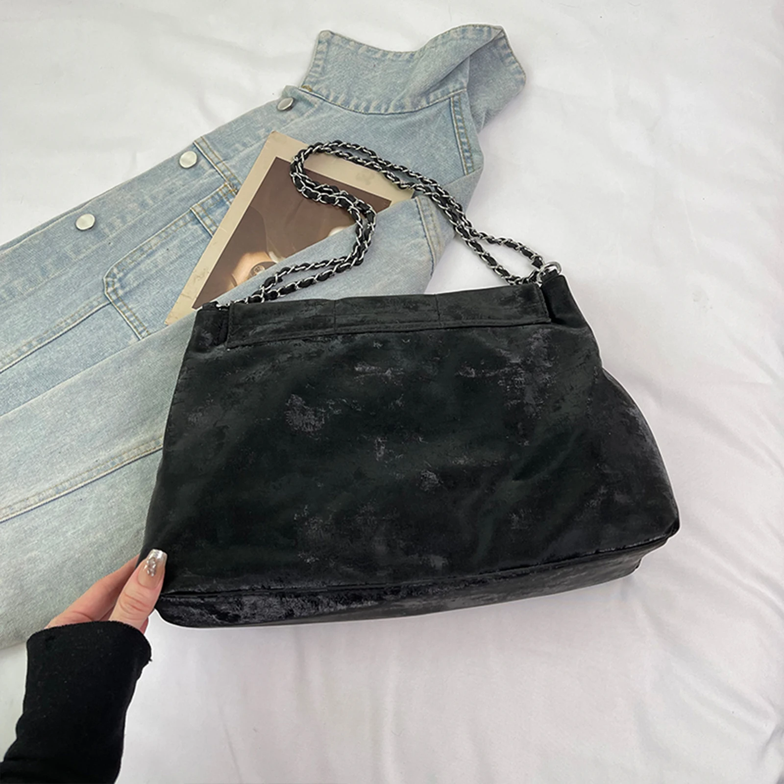 PU Leather Handbags Vintage Underarm Bag with Chain Strap Tote Bag for Women Work Shopping Travel Daily