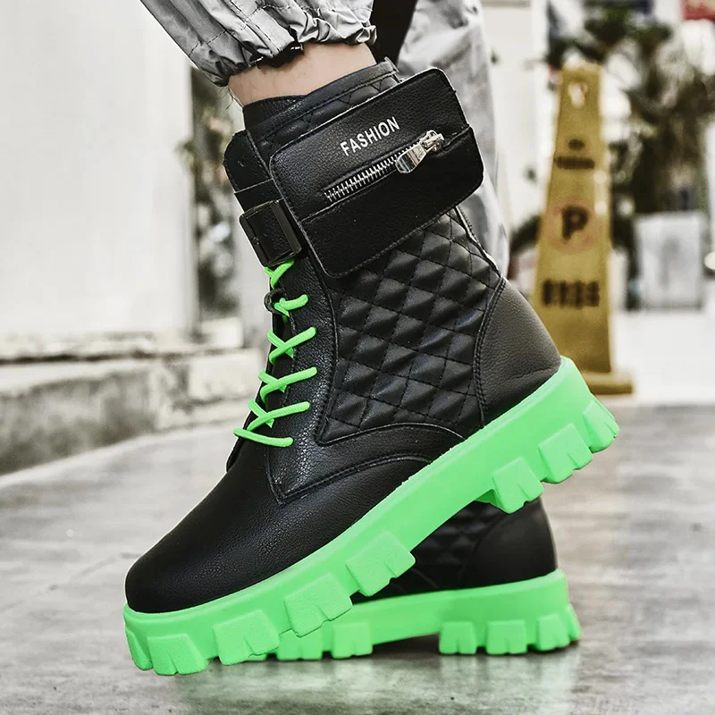 

Мужские высокие мотоциклетные ботинки на толстой подошве, модная повседневная обувь, мужские осенние ботильоны, ботинки в стиле ретро с карманами, высококачественные увеличенные ботинки