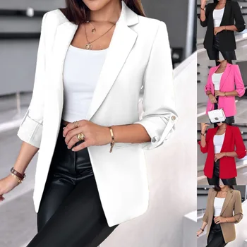 Women's Spring 2024 Casual Suit Jacket Long Sleeve Solid Color Cardigan Suit Jacket Women's Fashion Suit Jacket 1