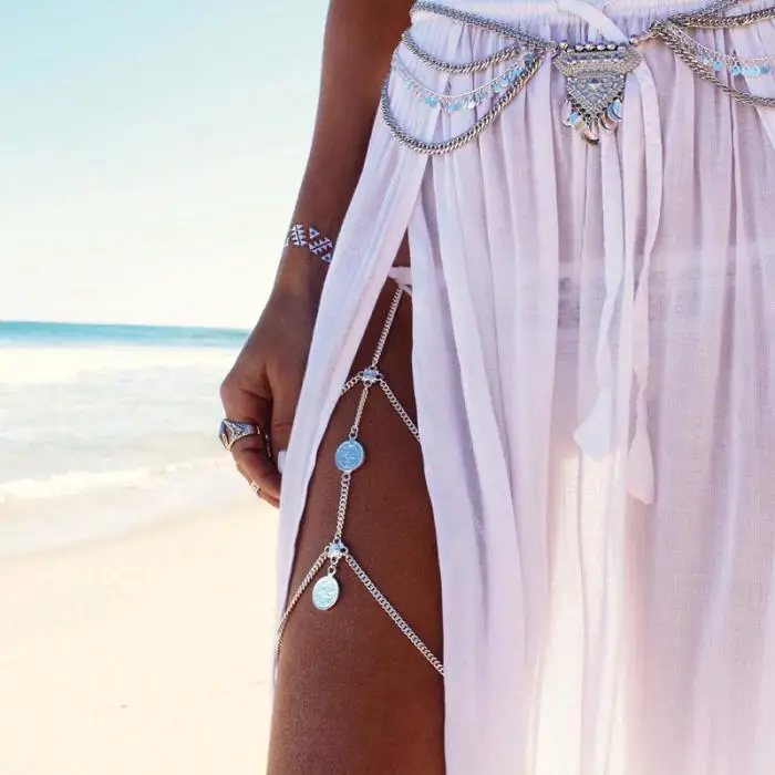 Thigh Chain Ornament European and American Hippie Metal Coin Body Chains Seaside Vacation Accessories