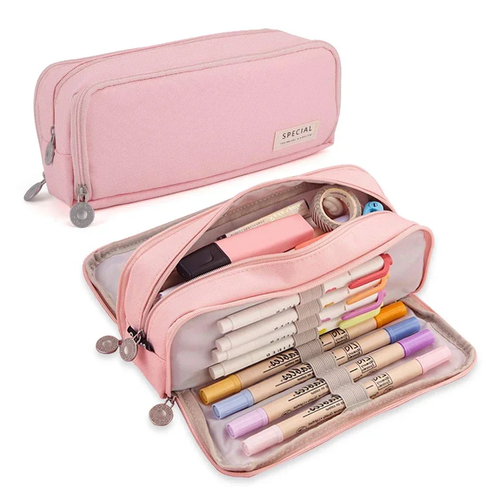 Spacious Multi-Compartment Pencil Pouch - Double-Sided Access for Student Desk Organization