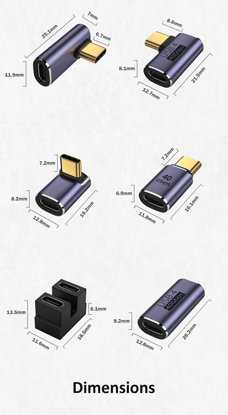 USB C F Adapter Multiple L Shape Angle Elbow Adapter USB C Female Type Male 40Gbps Speed Data Converter Thunderbolt sata usb adapter
