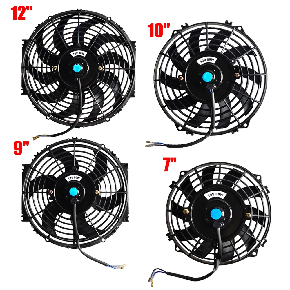 Universal 12V 80W Car Air Conditioning Electronic Radiator Cooling Fan Blade Electric Cool Mounting Kit Cooler 7/9/10/12 INCH