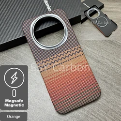 Premium Real Carbon Fiber Slim Design Anti - Fall Magnetic Phone Case for Honor Magic8 (Orange Magsafe)