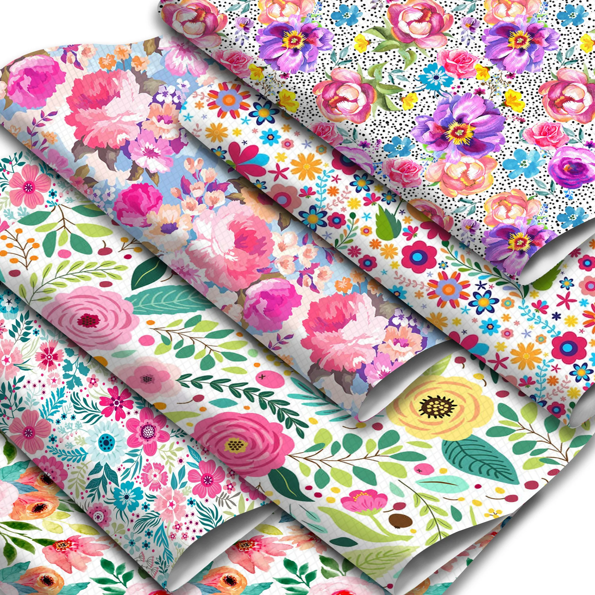 Flowers Pattern Faux Leather Sheets Blossom Floral Printed Synthetic Leather Fabric for DIY Handmade Earrrings Hair Bows Crafts