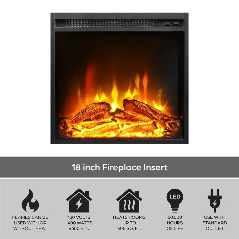 Electric Fireplace TV Stand Black Oak Media Storage Console Heater LED Flames Adjustable Shelves 55" TV 47.44"x15.67"x18.58" H 4