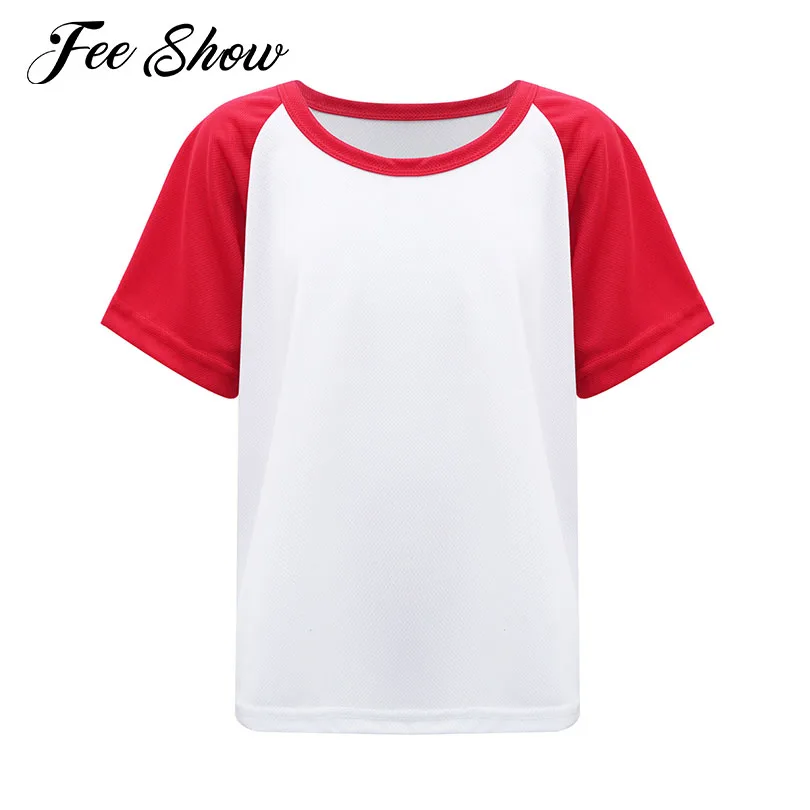 Boys Kids Casual Quick-drying T-shirt Color Block Workout Sports Shirts Top Tee Breathable Running T-shirts Children Sportswear