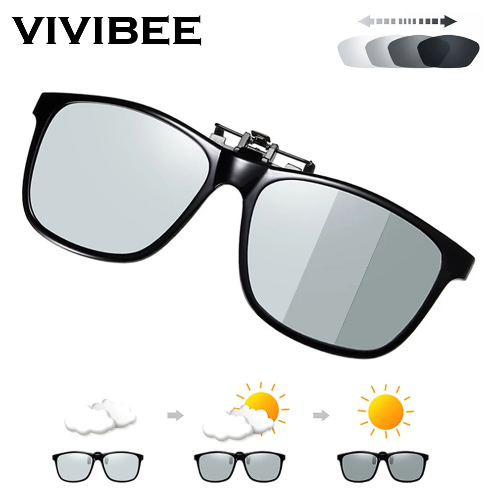 VIVIBEE 2023 Polarized Pilot Flip Up Clip on Sunglasses Men Photochromic  Polarised Women Sun Glasses Color Change Night Driving