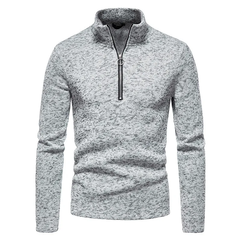 

Winter Men's Sweater with Zipper Design At The Front and A Solid Color High Neck Base Coat for Men