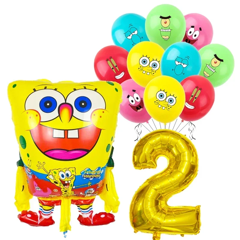 thumbnail image 1 of Juego de globos de látex con números de Bob Esponja para fiesta de cumpleaños infantil, suministros de decoración para fiesta de baby shower, 1 of 5