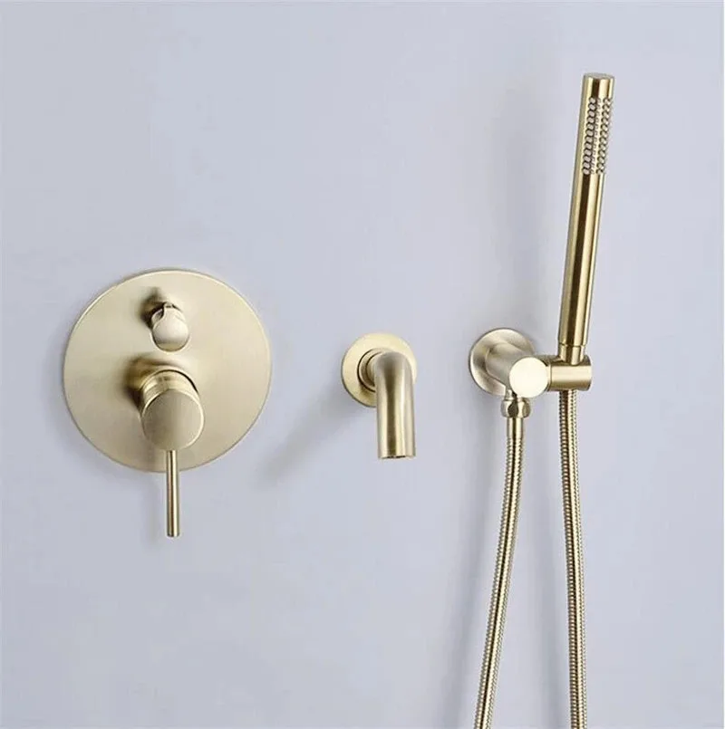 Tuqiu Badezimmer-Badewannen-Wasserhahn-Set Aus Gebürstetem Gold, Heißes Und Kaltes Rosa, Duscharmaturen Zur Wandmontage
