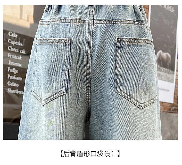 Frühlings- und Herbstjeans für Mädchen mit Herzmuster, Schleifenstickerei und Löchern, lockere Hosen für 5-14 Jahre alte Teenager-Mädchen, stylische Denim-Hosen mit weitem Bein. – Detail 11